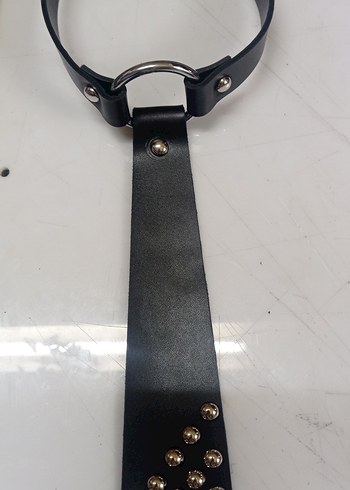Siyah Deri Gotik Tokalı zımbalı Kadın choker