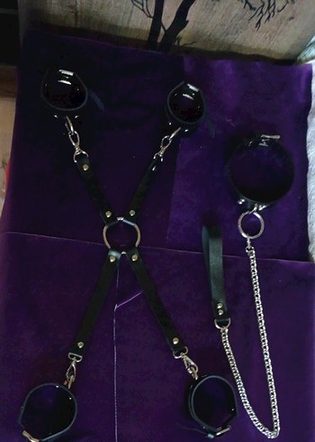 siyah Deri fantazi tasma kelepçe takım - Görsel 2