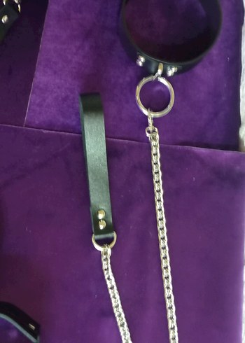 siyah Deri fantazi tasma kelepçe takım - Görsel 9