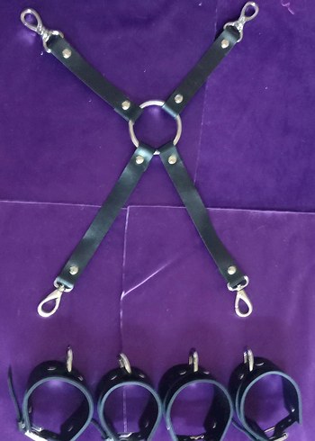 siyah Deri fantazi tasma kelepçe takım - Görsel 6