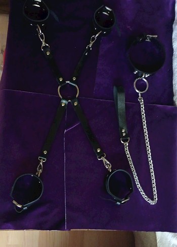 siyah Deri fantazi tasma kelepçe takım - Görsel 10