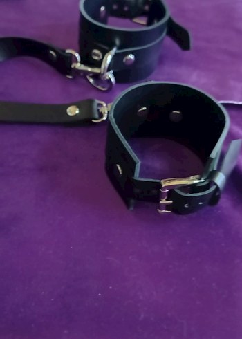 siyah Deri fantazi tasma kelepçe takım - Görsel 3