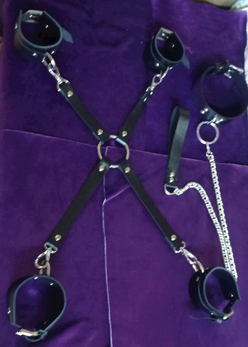 siyah Deri fantazi tasma kelepçe takım - Görsel 4