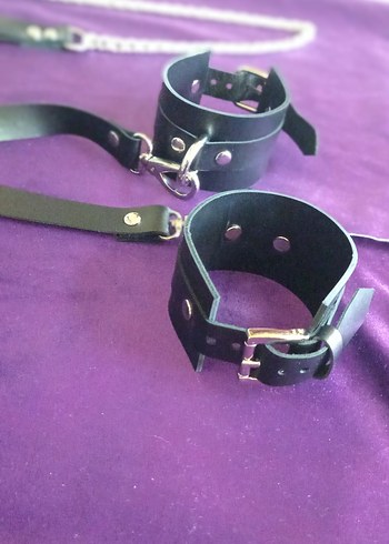 siyah Deri fantazi tasma kelepçe takım - Görsel 11