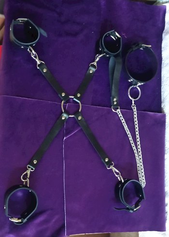 siyah Deri fantazi tasma kelepçe takım - Görsel 7