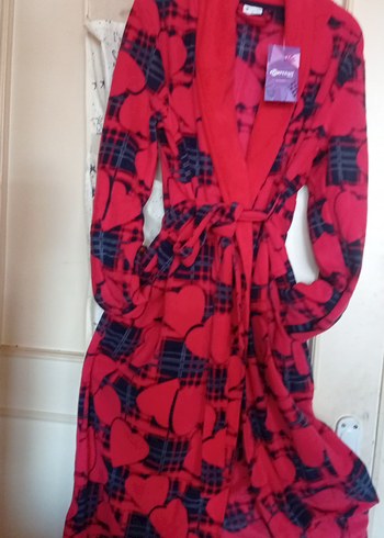 Kadın Kırmızı Desenli Uzun Kollu sabahlık - Görsel 2