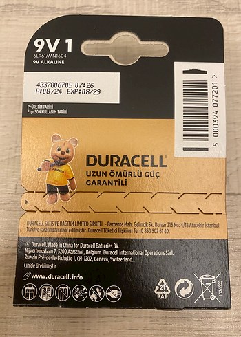Duracell Uzun Ömürlü 9V Pil 2 adet mevcuttur adet fiyatıdır - Görsel 2