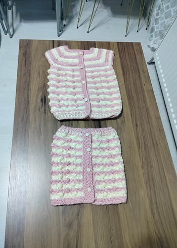 4 Yaş Beden mavi Renk Kız Çocuk Pembe Batik Desenli Kolsuz Triko Hırka