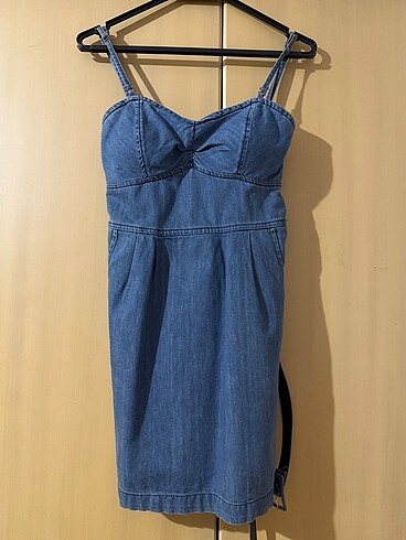 Batik kemerli denim/kot elbise