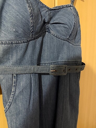 s Beden mavi Renk Batik kemerli denim/kot elbise