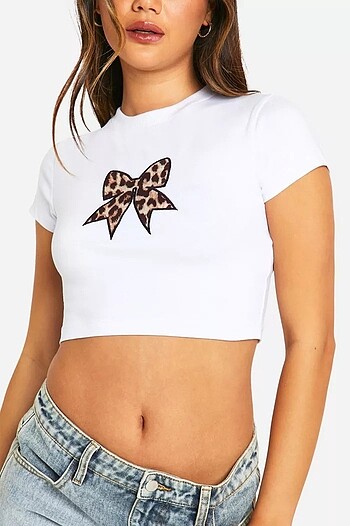 Diğer Leopar desenli fiyonk nakış crop