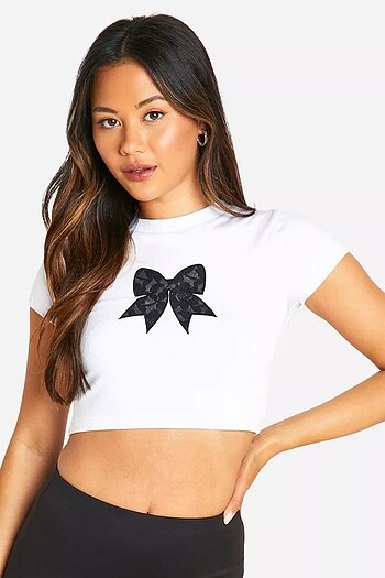 Diğer Dantel fiyonk nakışlı crop
