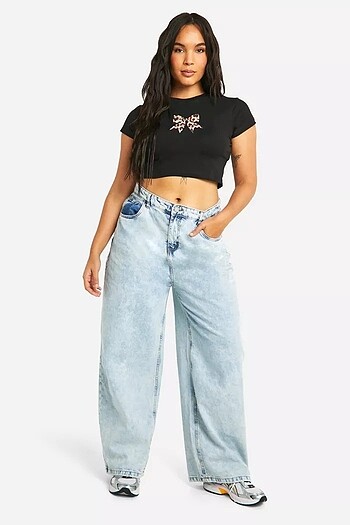 diğer Beden Leopar desenli fiyonk nakış crop