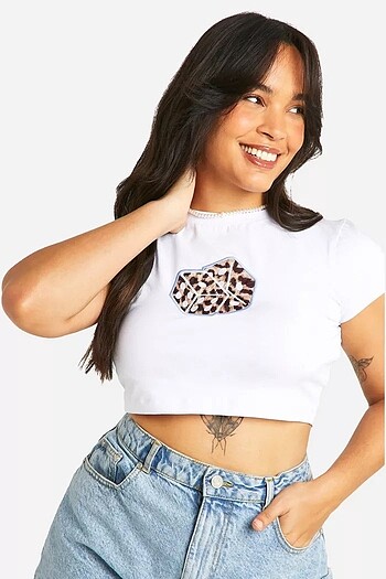 Leopar desenli zar nakış crop