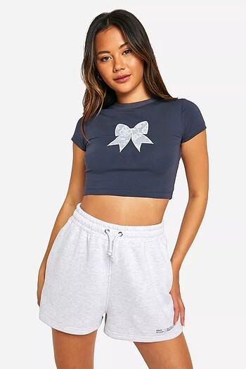 beyaz fiyonk nakışlı Crop