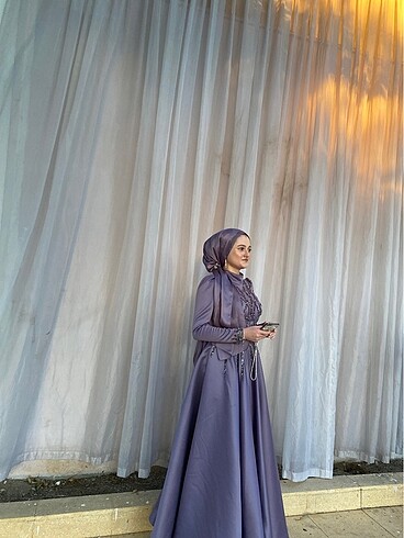 36 Beden Moda Zehra - Sarmaşık lila saten abiye