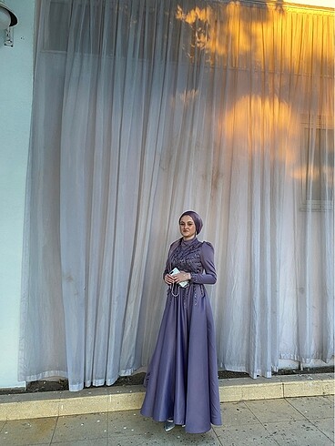 36 Beden mor Renk Moda Zehra - Sarmaşık lila saten abiye