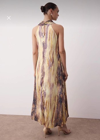 Trendyol & Milla Parlak Bej Drape Detaylı Uzun Elbise