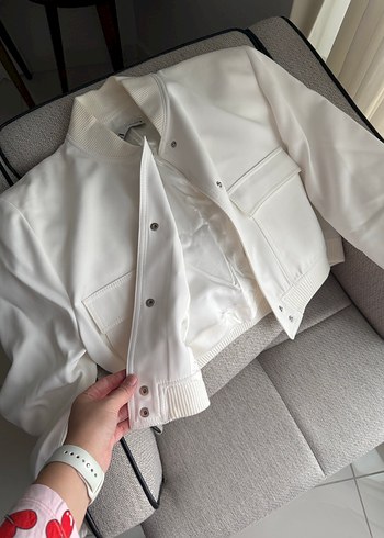 Beyaz Bomber kadın Ceket - Görsel 2
