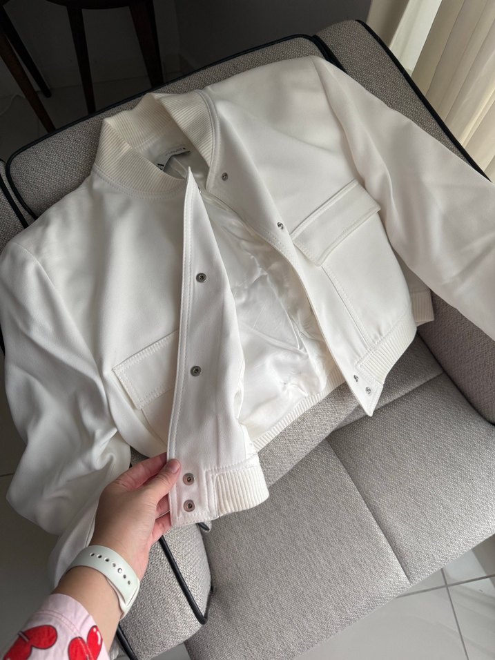 Beyaz Bomber kadın Ceket - Görsel 2