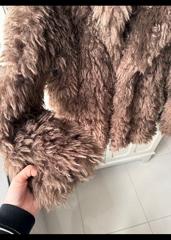 Kahverengi Midi Peluş Kadın Kaban - Görsel 3