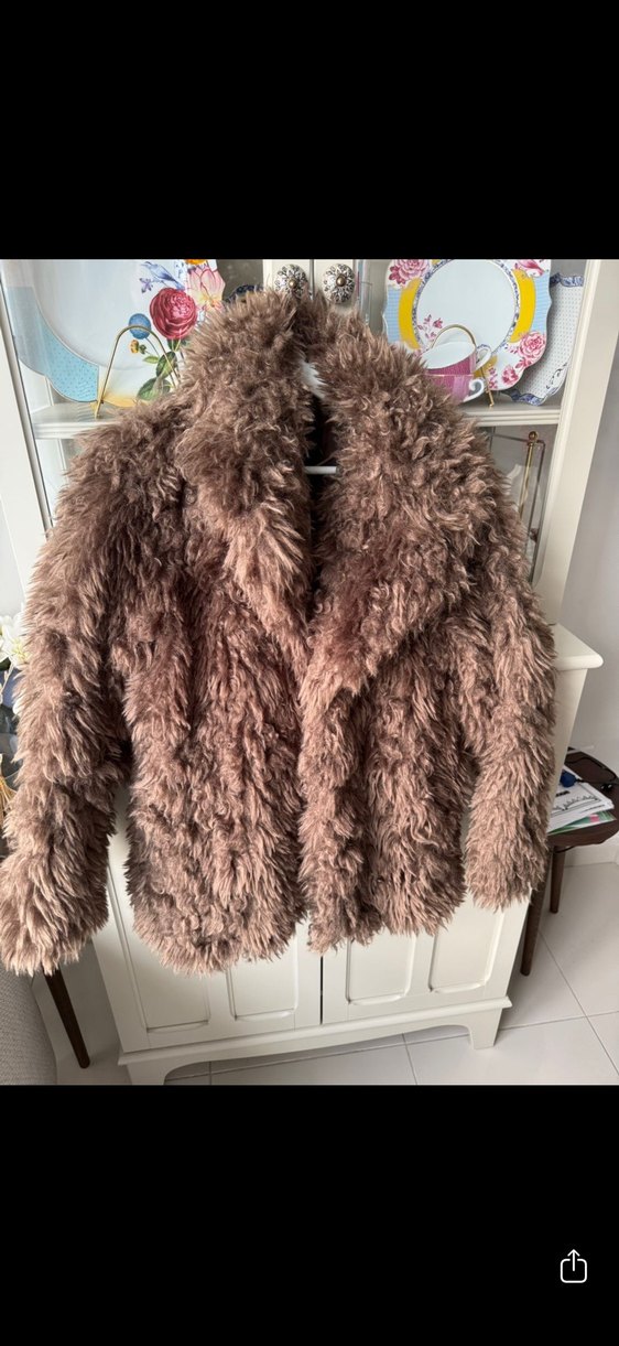 Kahverengi Midi Peluş Kadın Kaban - Görsel 2