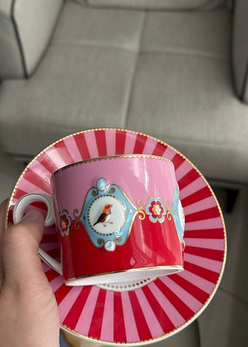 Pembe Kuş Desenli Fincan ve Tabak - Görsel 2