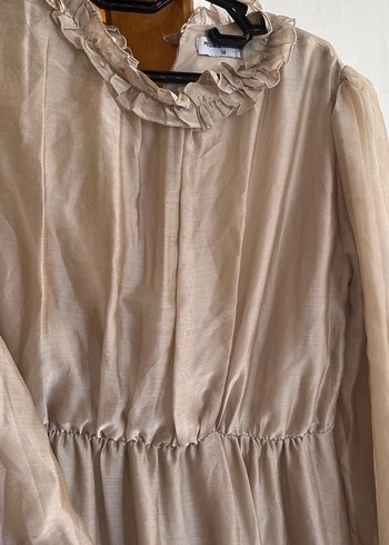 Bej Kadın Uzun Keten Elbise - Görsel 4