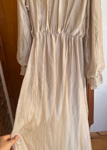 Bej Kadın Uzun Keten Elbise - Görsel 3