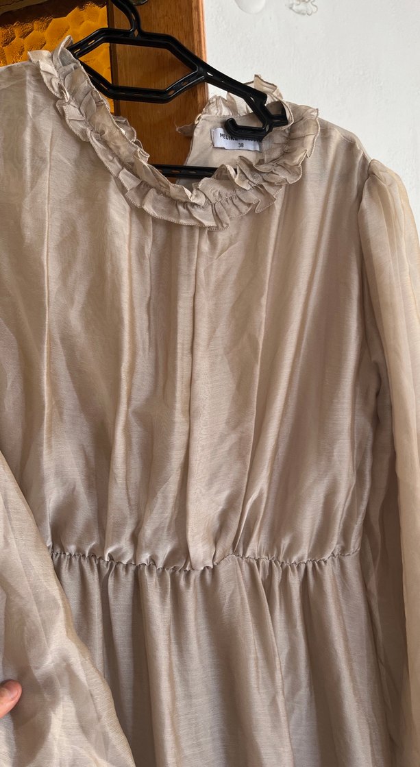 Bej Kadın Uzun Keten Elbise - Görsel 4