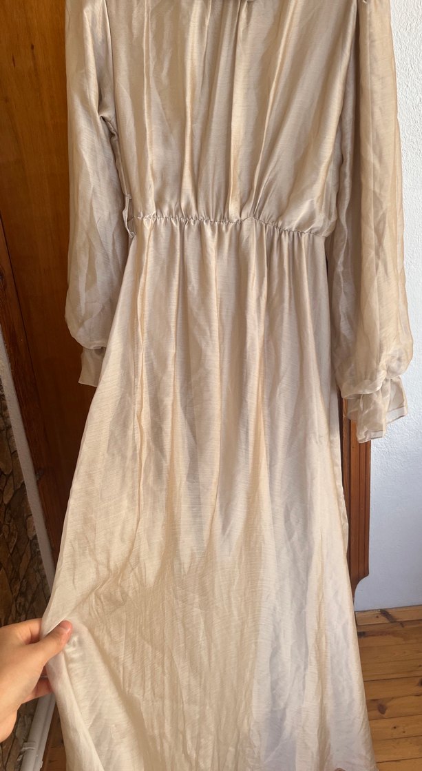Bej Kadın Uzun Keten Elbise - Görsel 3
