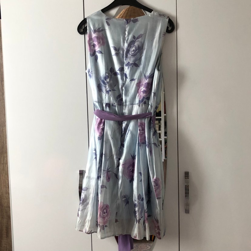 Çiçekli Saten Abiye Saten  Elbise - Görsel 2