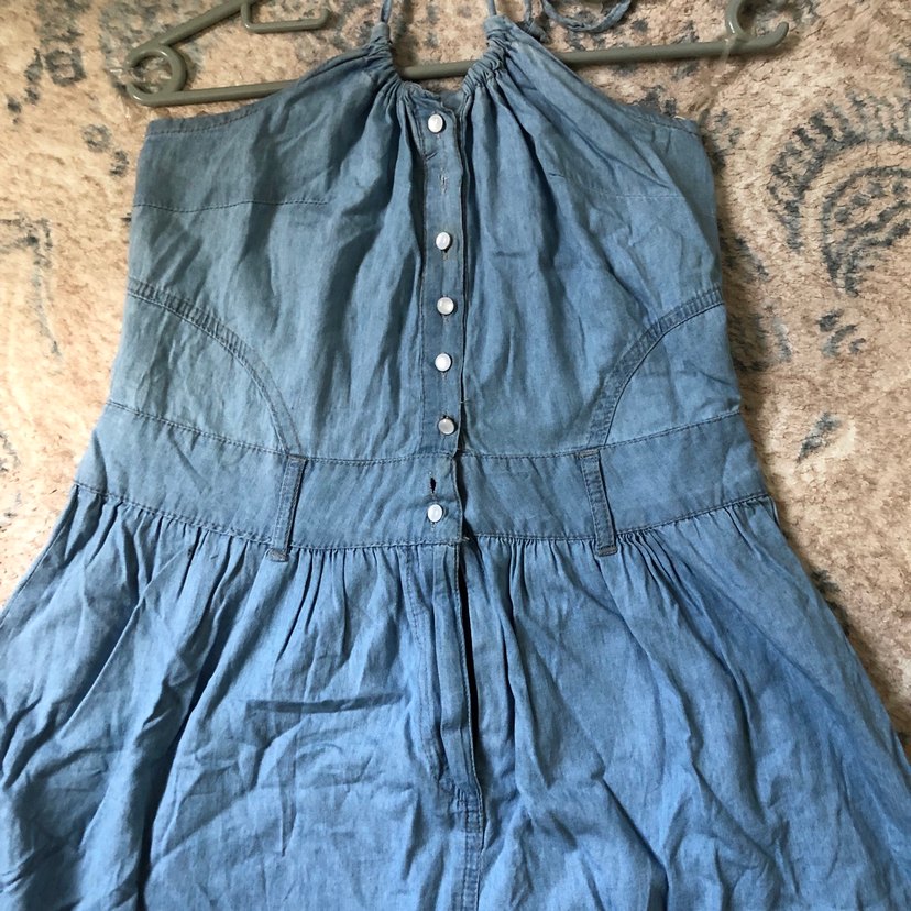 Düğmeli Mavi Midi Kot Elbise - Görsel 2