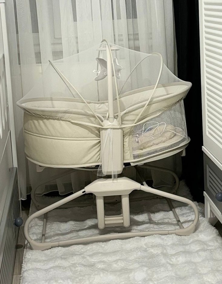360° Döner Fonksiyonlu Beyaz Bebek Beşiği elele baby marka - Görsel 2