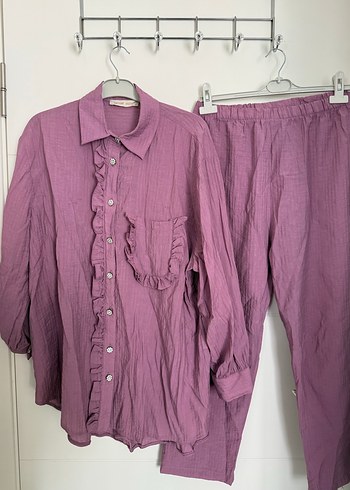 Lila Düğmeli Uzun Kollu Erkek Pijama Takımı - Görsel 4