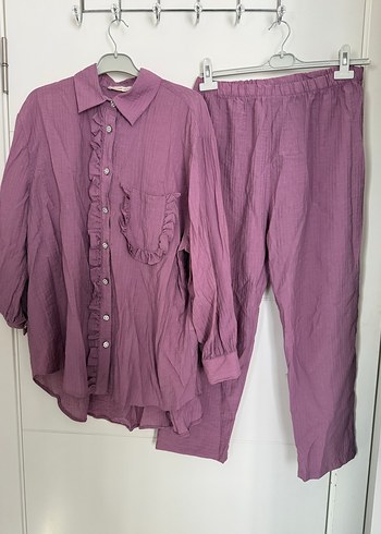 Lila Düğmeli Uzun Kollu Erkek Pijama Takımı - Görsel 2