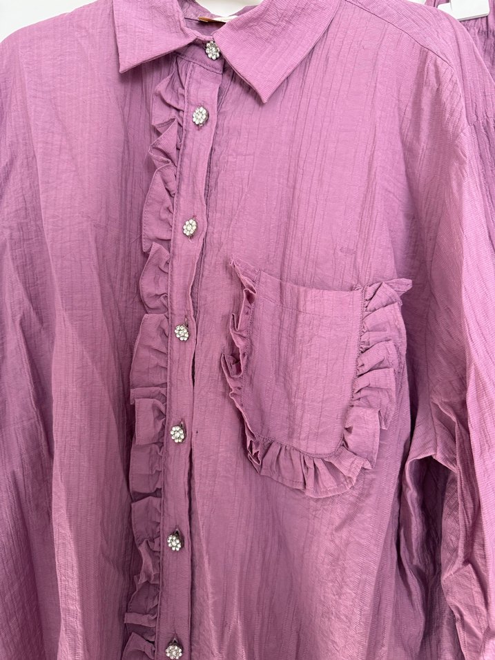 Lila Düğmeli Uzun Kollu Erkek Pijama Takımı - Görsel 3