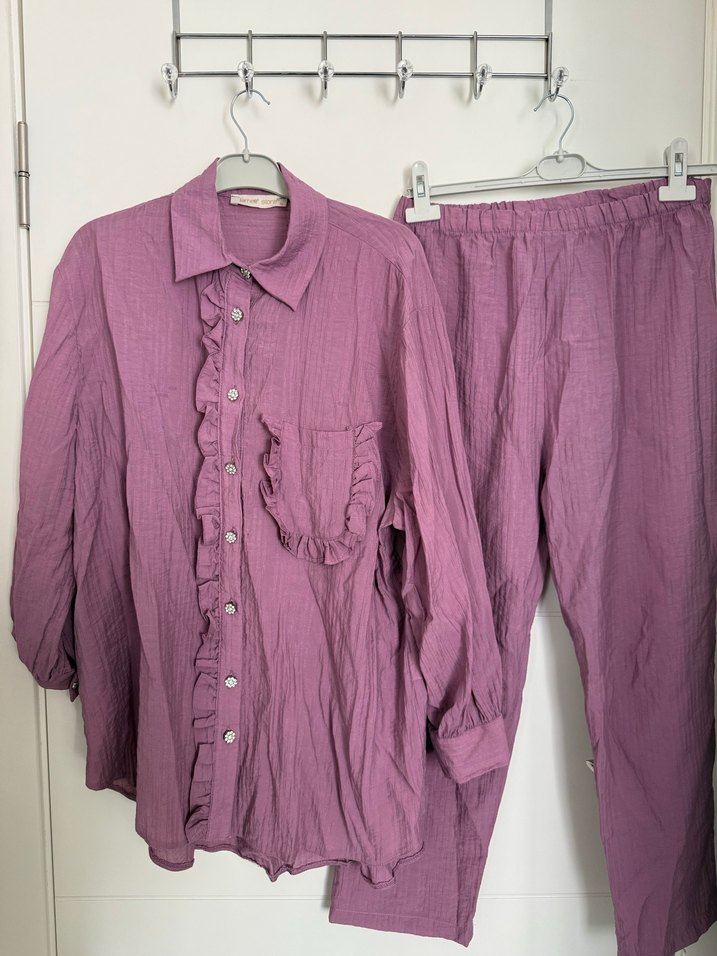 Lila Düğmeli Uzun Kollu Erkek Pijama Takımı - Görsel 4