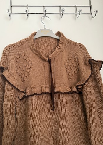 Bej Bohem Yaka Detaylı Örgü Kadın Kazak - Görsel 3