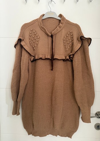 Bej Bohem Yaka Detaylı Örgü Kadın Kazak - Görsel 4