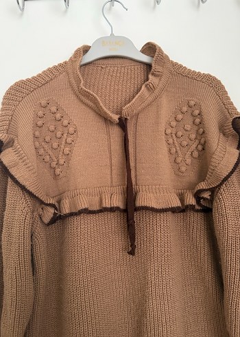 Bej Bohem Yaka Detaylı Örgü Kadın Kazak - Görsel 5