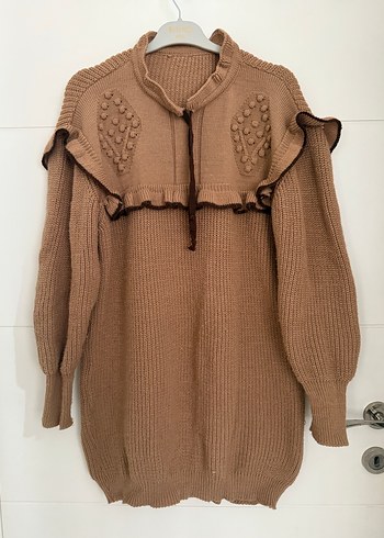 Bej Bohem Yaka Detaylı Örgü Kadın Kazak - Görsel 2