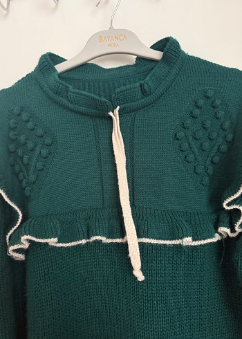 Yeşil Bohem Nakışlı Uzun Kollu Triko Kazak - Görsel 5