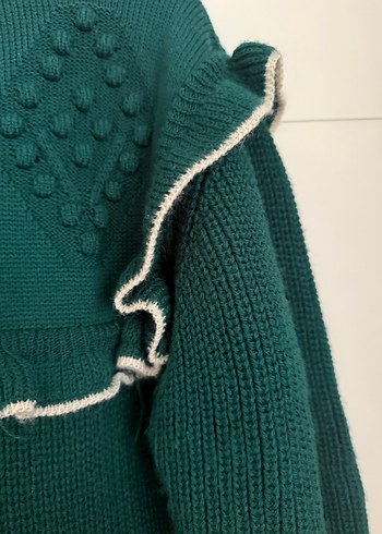 Yeşil Bohem Nakışlı Uzun Kollu Triko Kazak - Görsel 4