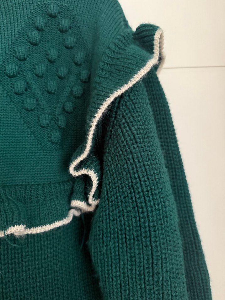 Yeşil Bohem Nakışlı Uzun Kollu Triko Kazak - Görsel 4