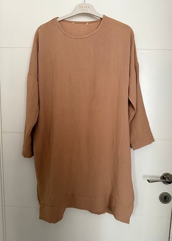 Bej Kadın Keten Uzun Kollu Salaş Tunik - Görsel 2