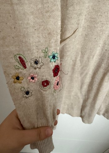 Nakışlı Bej Uzun Kollu Bohem Triko Kazak - Görsel 3