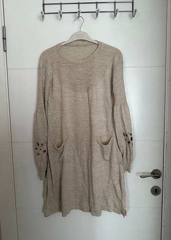 Nakışlı Bej Uzun Kollu Bohem Triko Kazak - Görsel 2