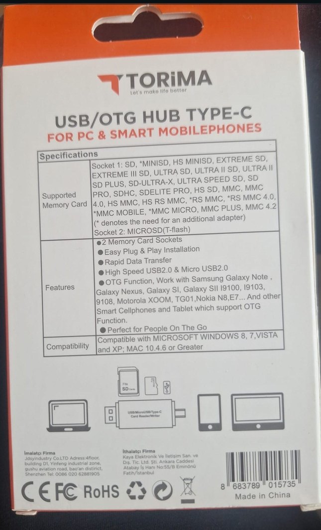 Torima USB/OTG Hub Type-C Beyaz Kart Okuyucu - Görsel 2