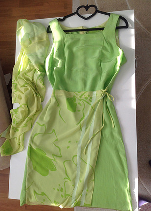 Tasarımcı Şifon yeşil tasarım elbise